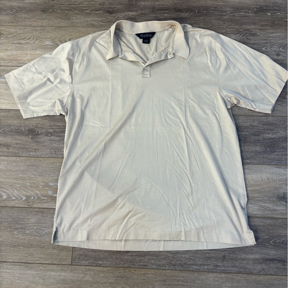 Brooks Brothers Polo Sz L Khaki Beige Golf 100% Cotton Lightweight Preppy Office